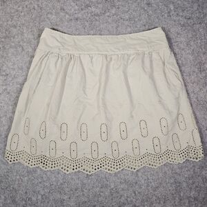 Ann Taylor Womens Loft Green Eyelet Embroidered A-Line Skirt Spring Boho Sz 14